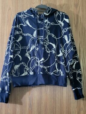 Ralph Lauren Navy Blue & White Chain Print Hoodie